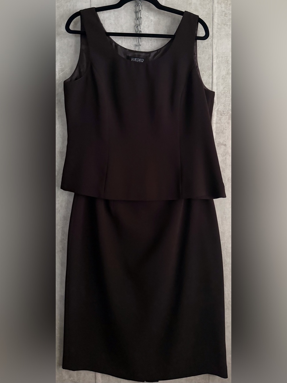 Vintage Kasper Brown Sleeveless Top Pencil Skirt Suit Set 2 Pc Sz 14